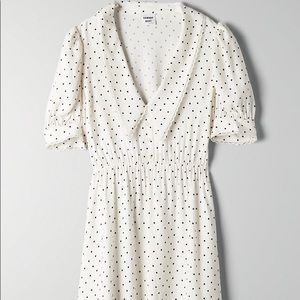 Aritzia Sunday Best Aki Dress in Coconut (White with Black Dots), Large, NWoT.
